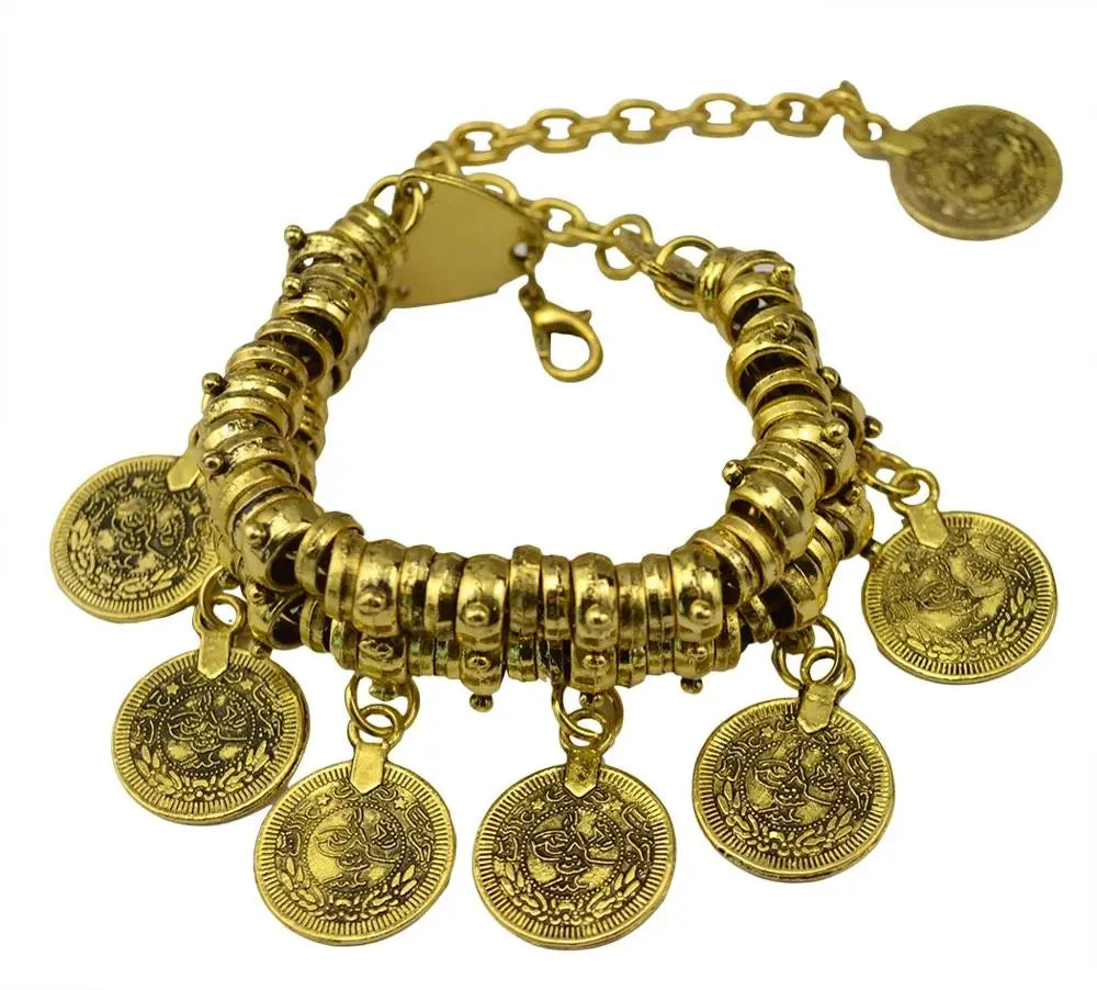 KIMLUD, Retro Ethnic Coins Bracelet for Women Boho Beach Party Festival Bracelets Gypsy Afghan Turkish India Antalya Jewelry Accessories, KIMLUD Womens Clothes