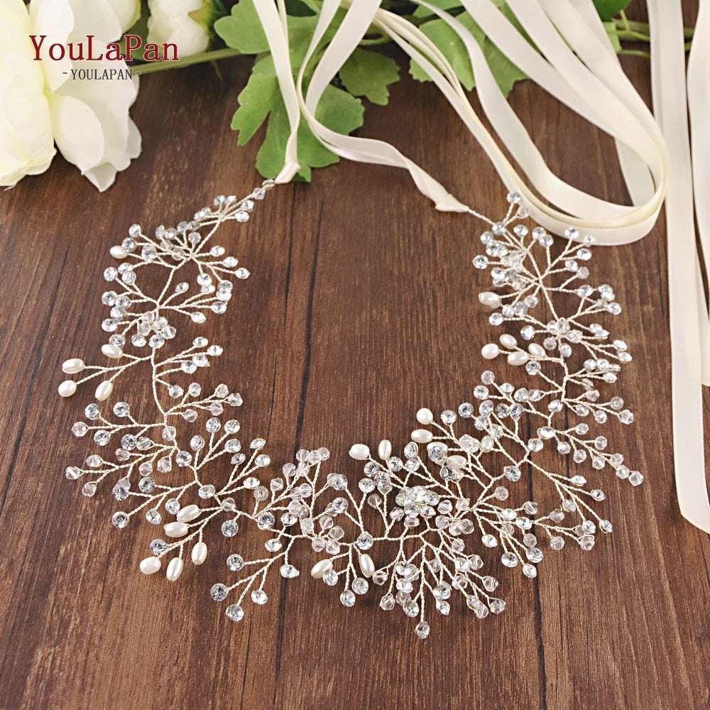 YouLaPan SH10 Golden Wedding Belt Pearls Crystal Belt Handmade Rhinestone Belt for Wedding Accessories Golden Bridal Sash Belt