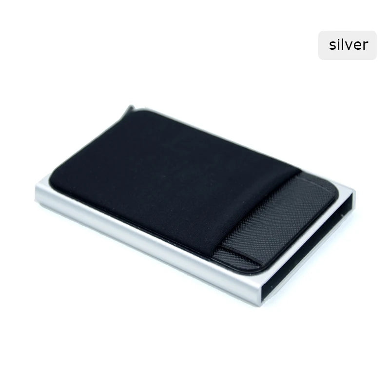 KIMLUD, Slim Aluminum Card Wallet With Elasticity Back Pouch ID Credit Card Holder Mini RFID Wallet Automatic Pop up Bank Card Case, Silver, KIMLUD APPAREL - Womens Clothes