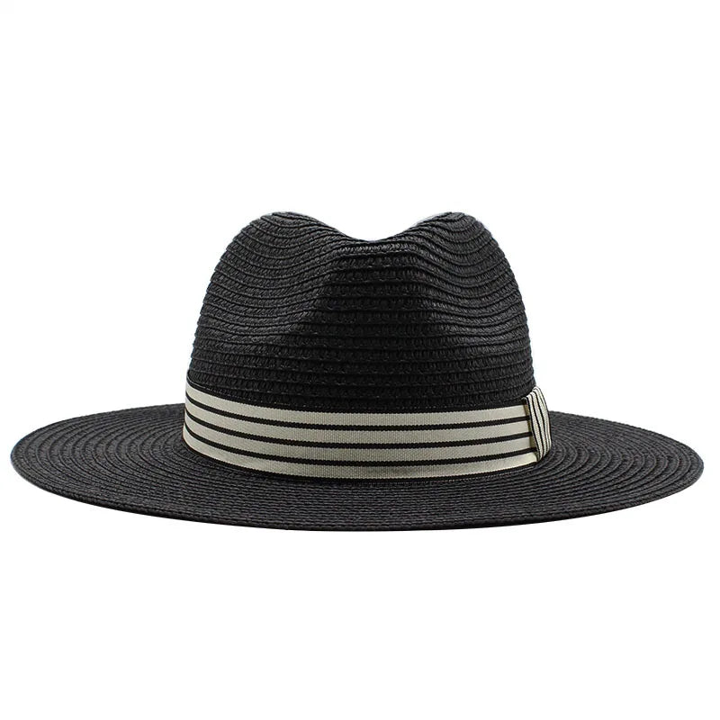 Panama Summer Straw Hats for Women Men Wide Brim Breathable Sun Beach Straw Hat UV Protection Fedora Cap