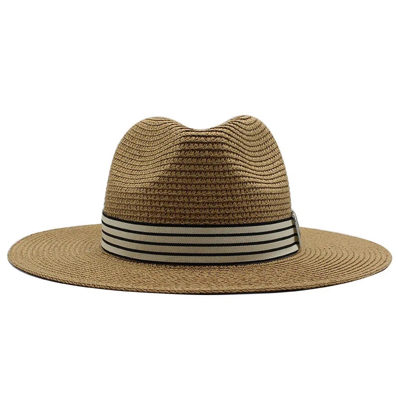 Panama Summer Straw Hats for Women Men Wide Brim Breathable Sun Beach Straw Hat UV Protection Fedora Cap