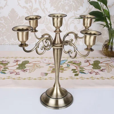 Silver Gold Black Bronze Metal Candle Holder Retro 5 Arms Candle Holder Dinner Hotel Home Decor Romantic Retro Candlestick - KIMLUD