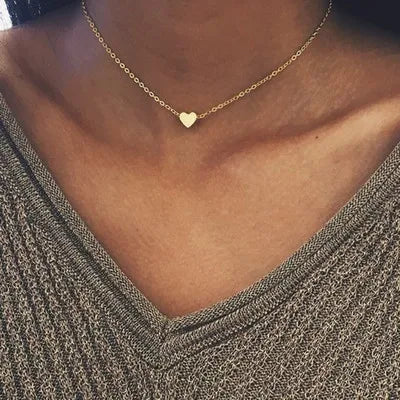 KIMLUD, Fashion Tiny Heart Choker Necklace for Women Short Chain Shape Pendant Collares Necklace Ethnic Bohemian Jewelry Kolye Gift, KIMLUD Womens Clothes