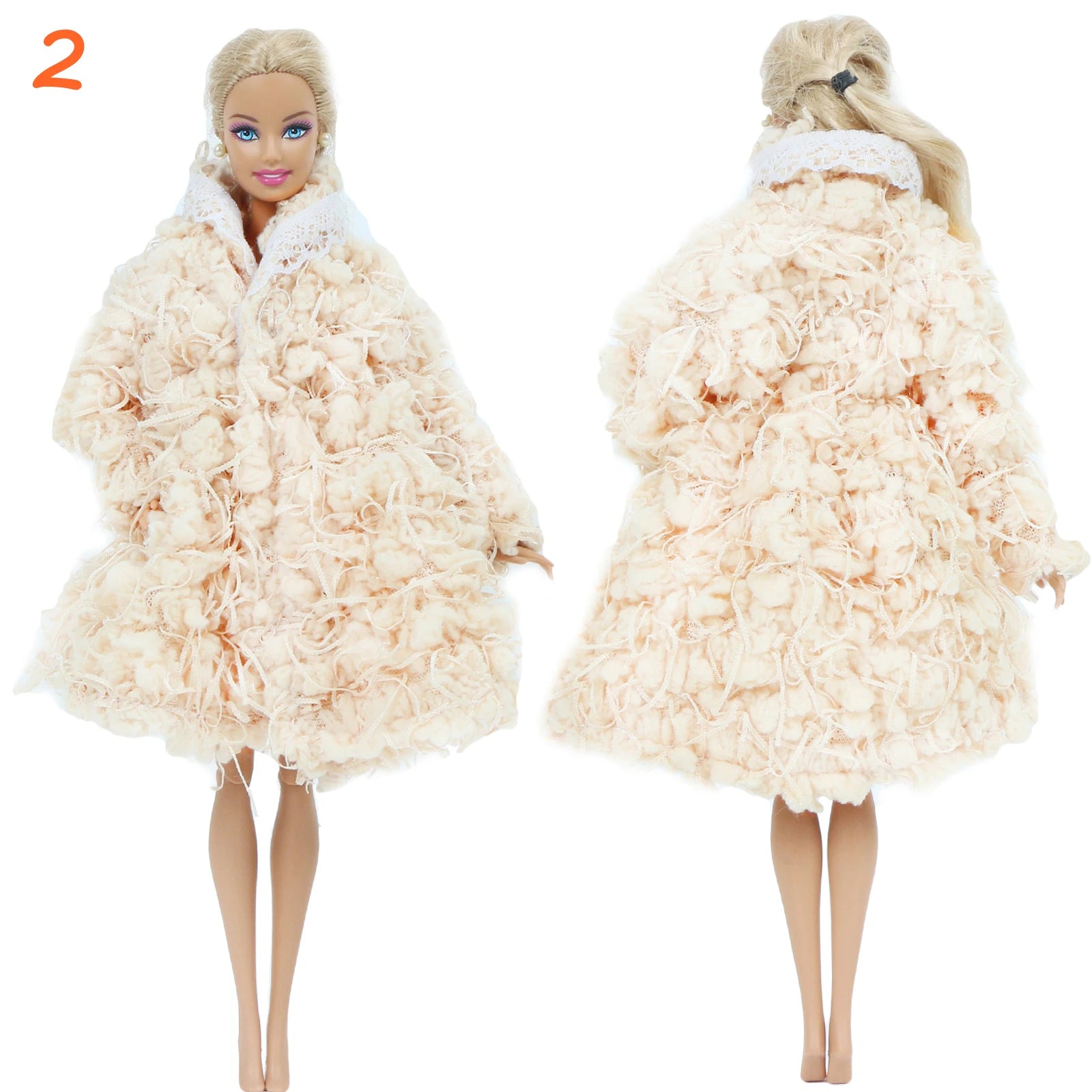 KIMLUD, Multicolor 2 Pcs/Set Long Sleeve Soft Fur Plush Coat Dress + High Heel Winter Wear Accessories for Barbie Doll Clothes Kids Toy, 2, KIMLUD APPAREL - Womens Clothes