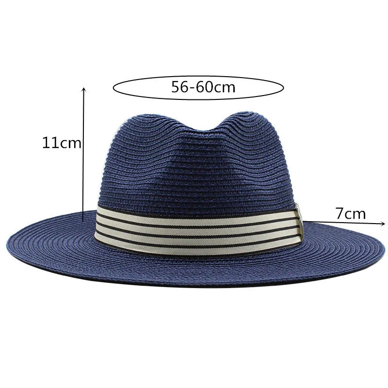 Panama Summer Straw Hats for Women Men Wide Brim Breathable Sun Beach Straw Hat UV Protection Fedora Cap