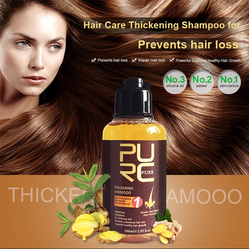 PURC Herbal Ginseng Shampoo Hair Growth Essence Treatment For Hair Regrowth Serum Repair Hair Root Thicken Hair Care 11.11