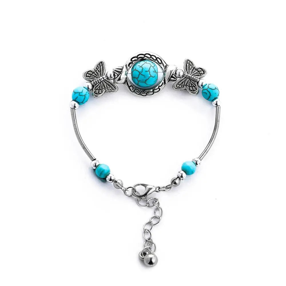 Gypsy Tribal Tibetan Bracelet for Women Boho Vintage Silvery Men's Turquoise Elastic Bangle Afghan Turkish Ethnic Indian Jewelry