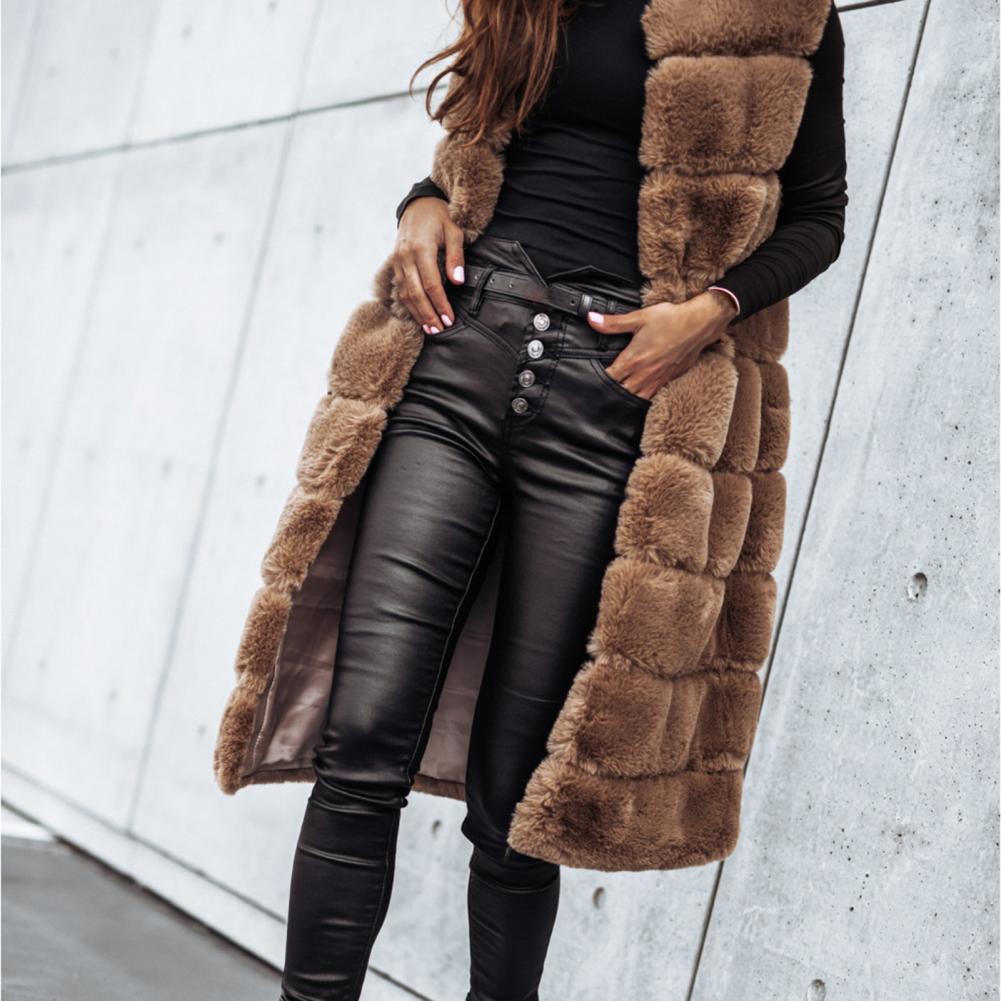 KIMLUD, Autumn Winter Women Jacket Vest Solid Color Round Neck Faux Fur Coat Thick Crew Neck Outerwear Plush Jacket for Women, KIMLUD Womens Clothes