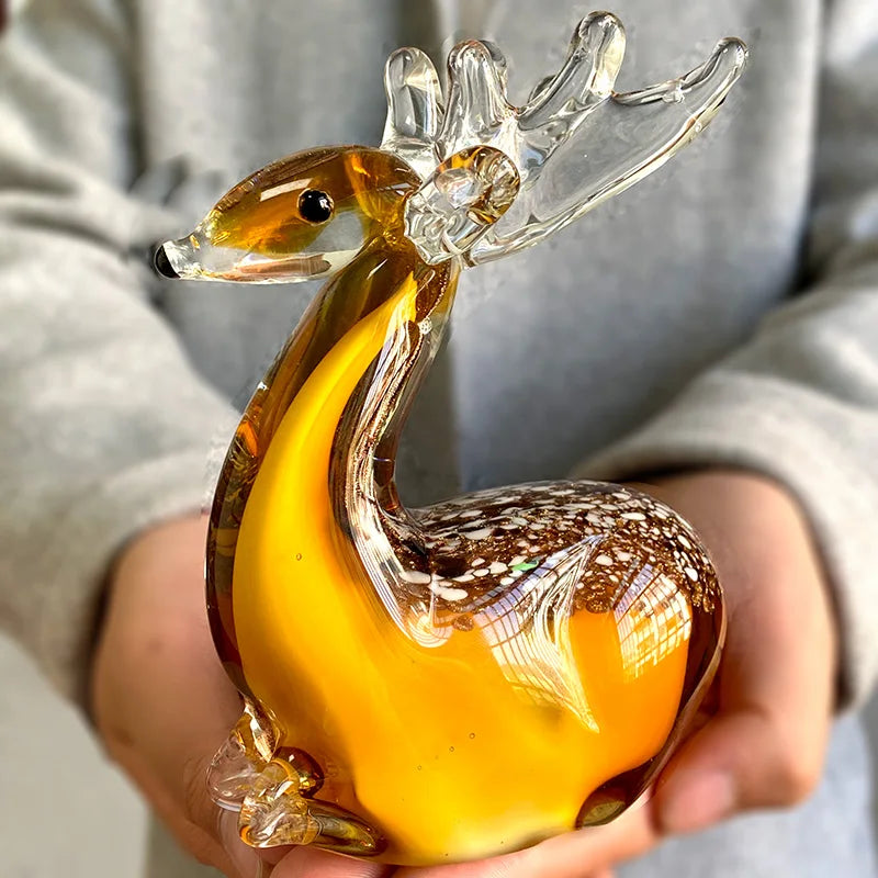 KIMLUD, Handmade Crystal Sika Deer Figurines Hand Blown Glass Animal Craft Cute Pet Kids Gift Home Table Decor Christmas Ornament, Default Title, KIMLUD APPAREL - Womens Clothes