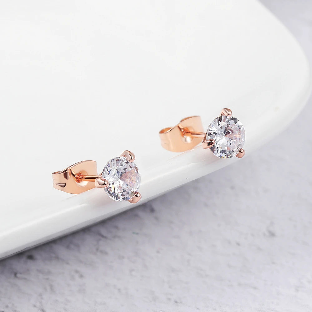 Simple 0.7 Carat Cubic Zirconia Stud Earrings Rose Gold Color Silver Color Fashion AAA+ CZ Stone Jewelry For Women brincos E435