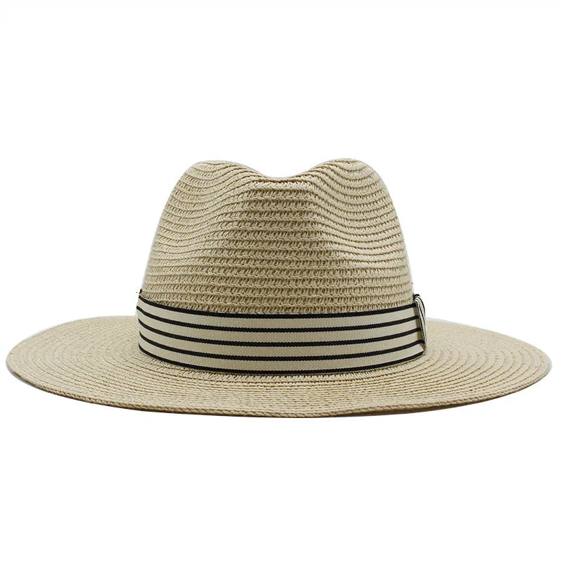 Panama Summer Straw Hats for Women Men Wide Brim Breathable Sun Beach Straw Hat UV Protection Fedora Cap