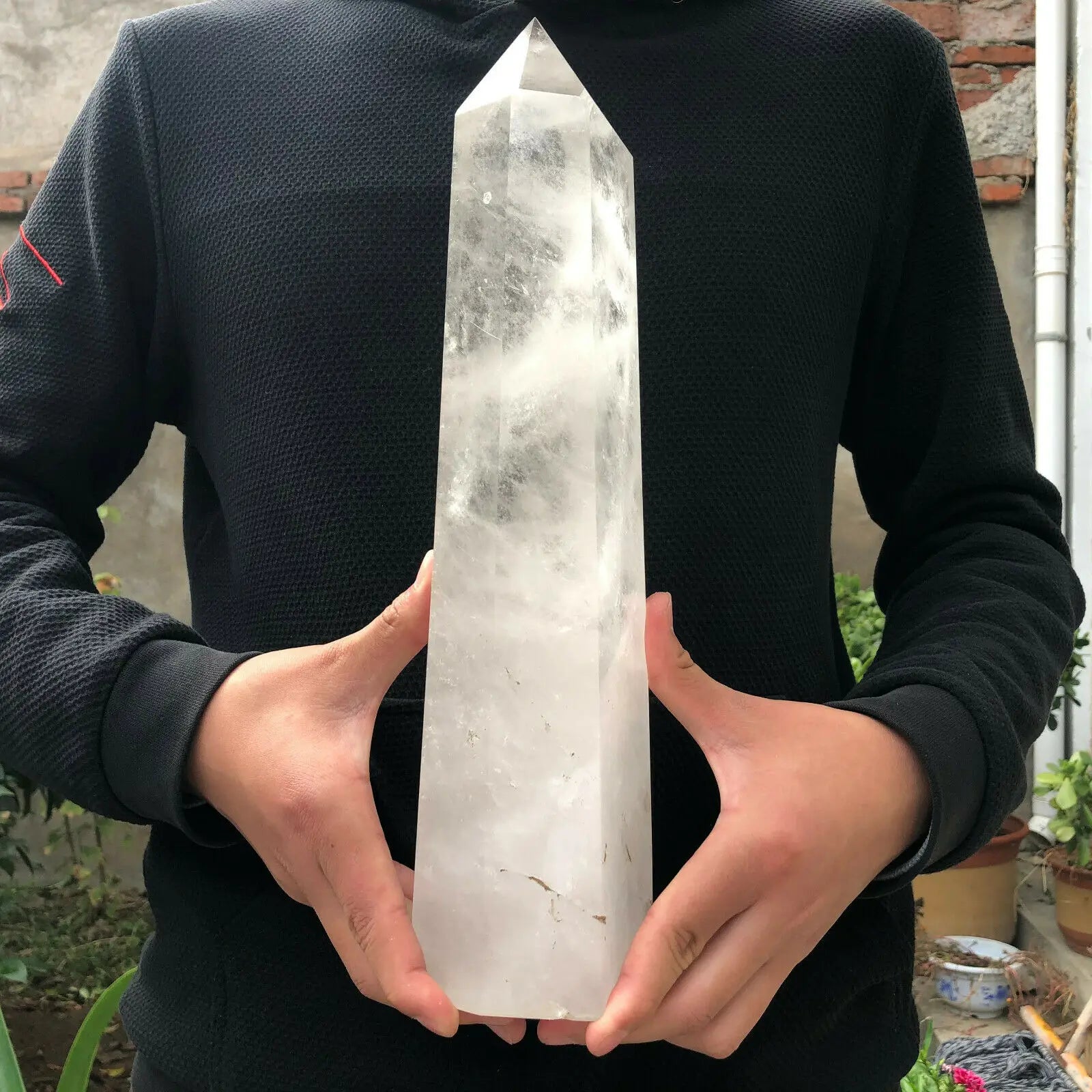 Natural White Quartz Hand Carved Crystal Tower Wand Reiki Healing - KIMLUD