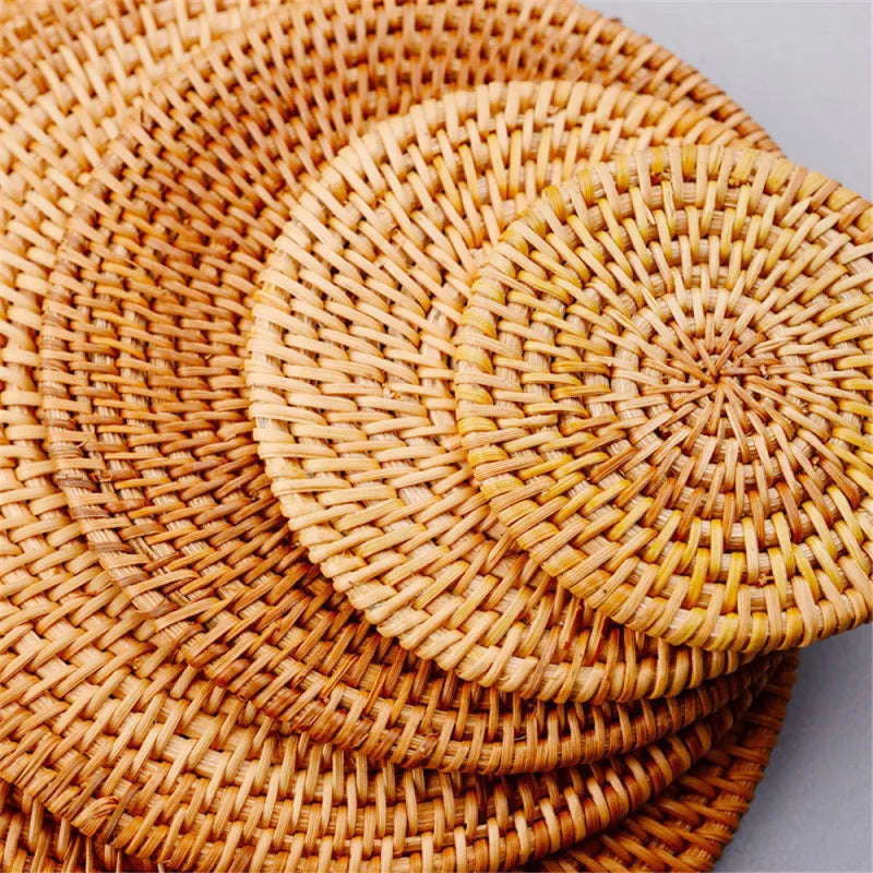 KIMLUD, Rattan Weave Cup Mat Set Drink Coasters Round Pot Pad Table Dish Placemat Home Table Decoration Insulation Handmade Coffee Mat, KIMLUD Womens Clothes