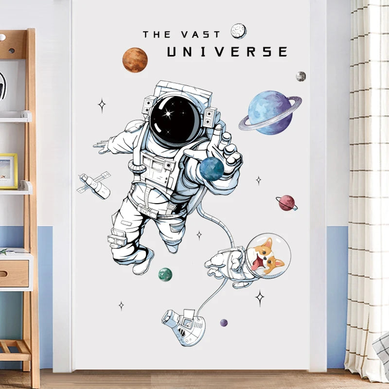 Astronaut Wall Stickers for Kids rooms Kindergarten Wall Decor Vinyl Remvable PVC Wall Decals Art Tiles Murals Home Decoration