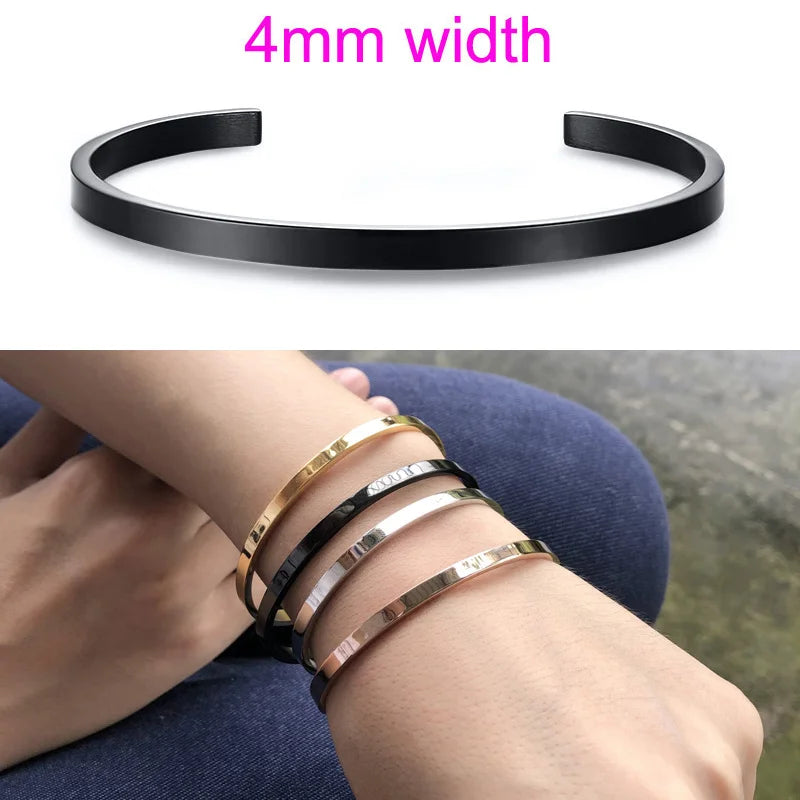 KIMLUD, Cuff Bracelet Bangle for Women ,Stainless Steel Openable Bracelet Couple,Charm Handchain Woman ,Stacked Layered Jewelry, 4mm black, KIMLUD APPAREL - Womens Clothes