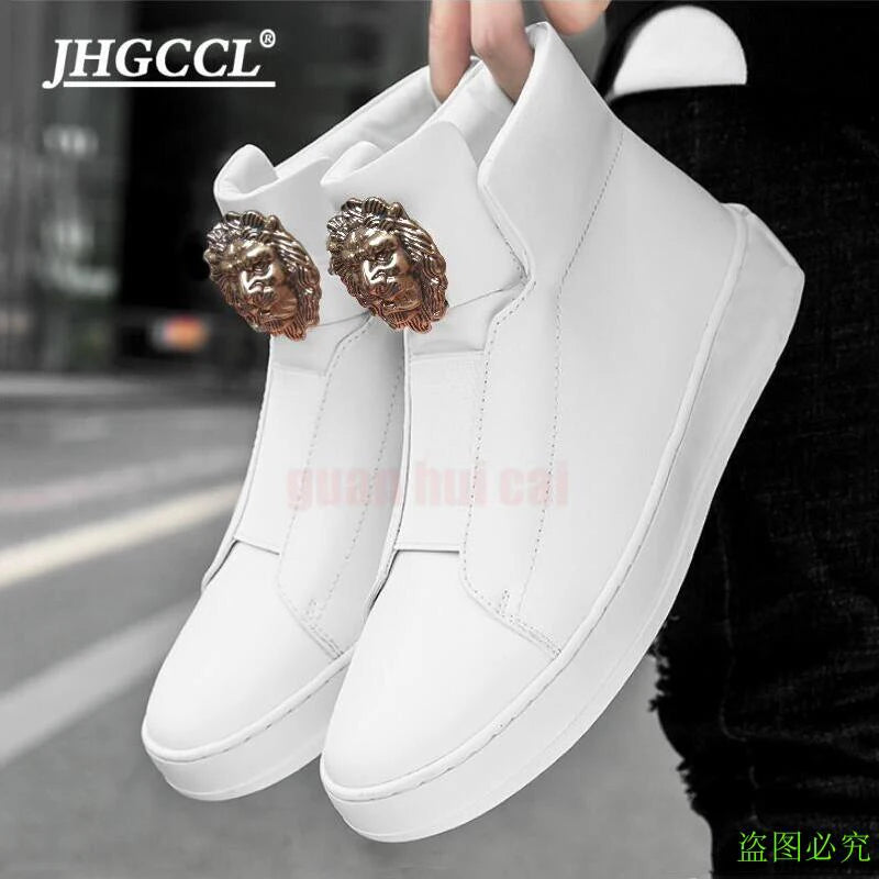 KIMLUD, RECOBA Men Shoes Men's Shoe Cow Leather Adult Pigskin Latex Rubber Leather Casual Shoes Sneakers Hot Sale, white2 / 12, KIMLUD APPAREL - Womens Clothes