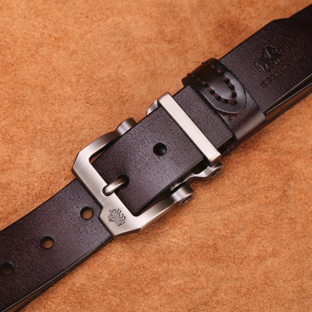 BISON DENIM Men Belt For Men Cowskin Genuine Leather Personality Men belt Buckle Quality Male Brown Strap Vintage Jeans N71223