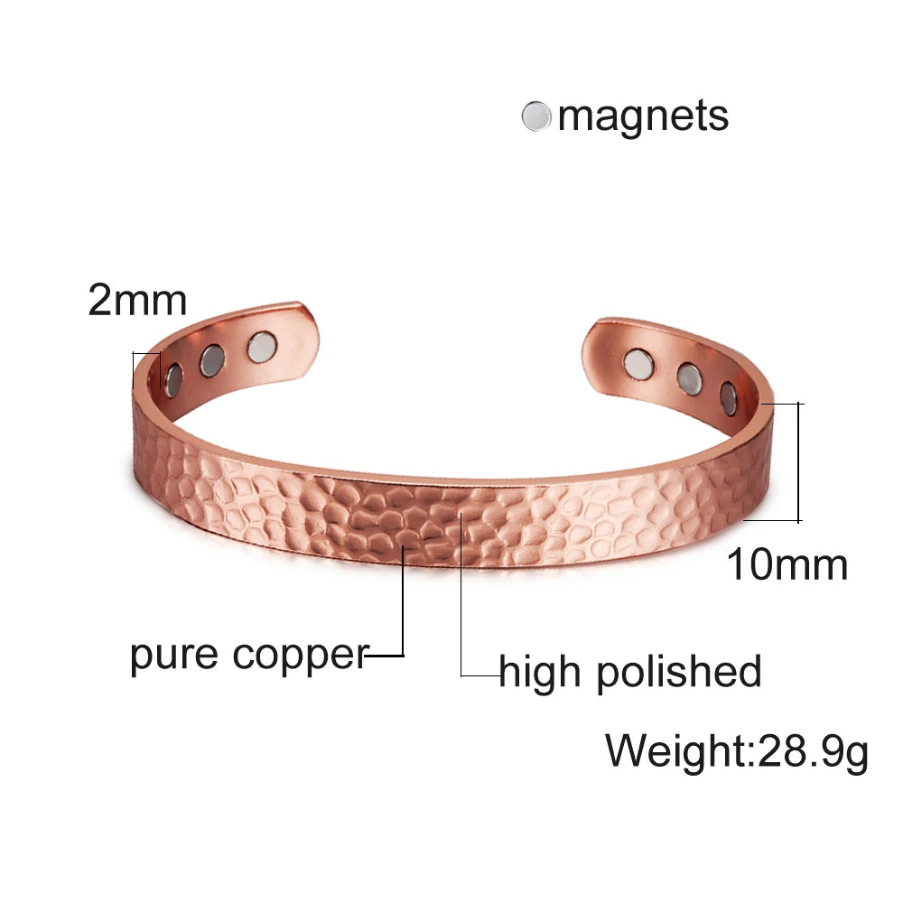 Pure Copper Magnetic Bracelet Arthritis Adjustable 10mm Vintage Magnetic Bracelet Health Energy Copper Cuff Bracelet &amp; Bangles