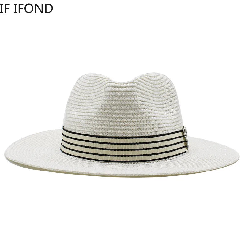 Panama Summer Straw Hats for Women Men Wide Brim Breathable Sun Beach Straw Hat UV Protection Fedora Cap