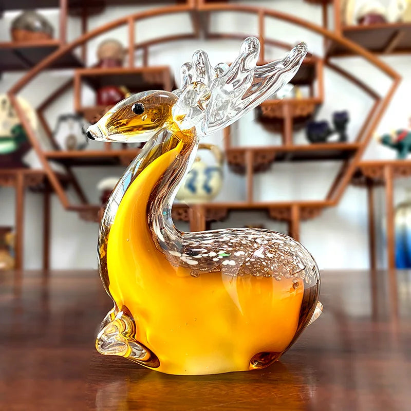 KIMLUD, Handmade Crystal Sika Deer Figurines Hand Blown Glass Animal Craft Cute Pet Kids Gift Home Table Decor Christmas Ornament, KIMLUD Womens Clothes