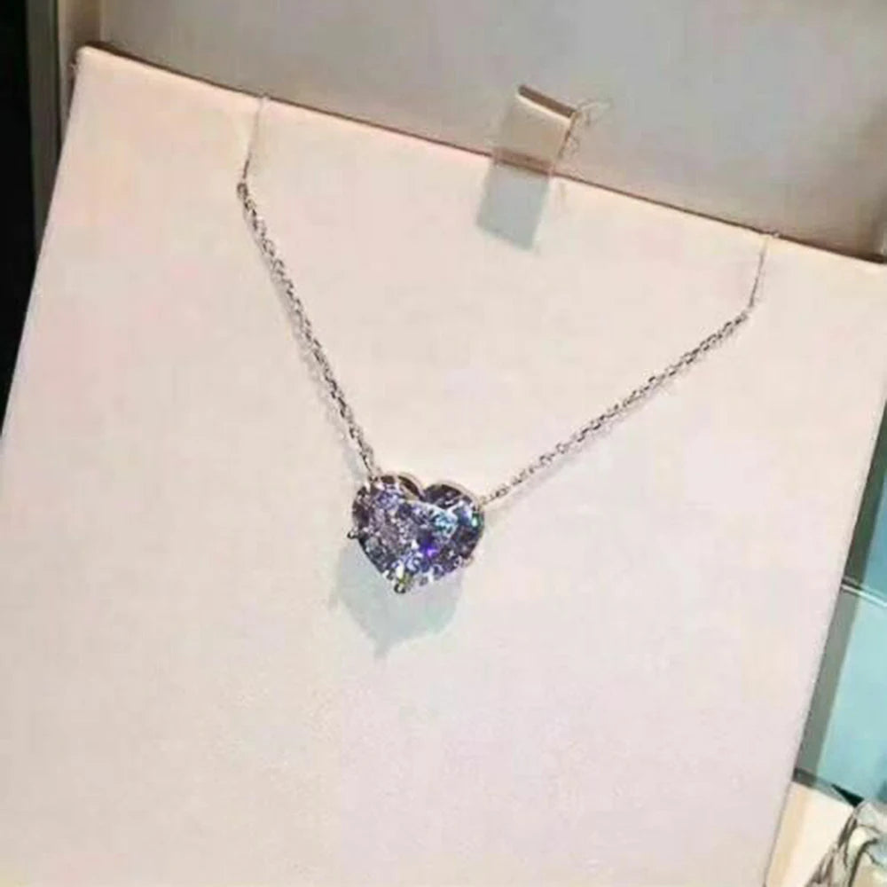 Huitan Luxury Big Heart CZ Women Pendant Necklaces Simple Versatile Female Party Gift Daily Wear Statement Jewelry Drop Shipping