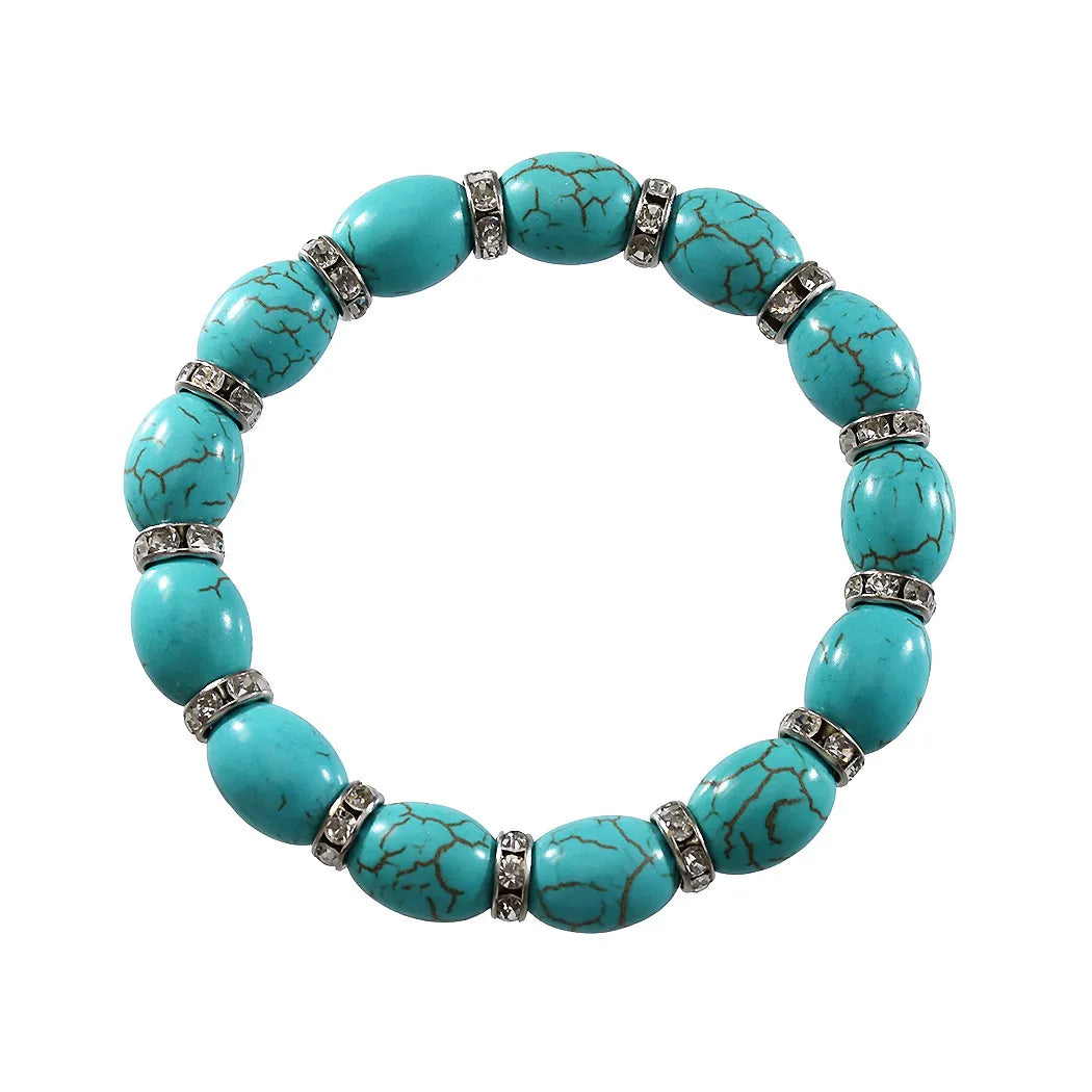 Gypsy Tribal Tibetan Bracelet for Women Boho Vintage Silvery Men's Turquoise Elastic Bangle Afghan Turkish Ethnic Indian Jewelry