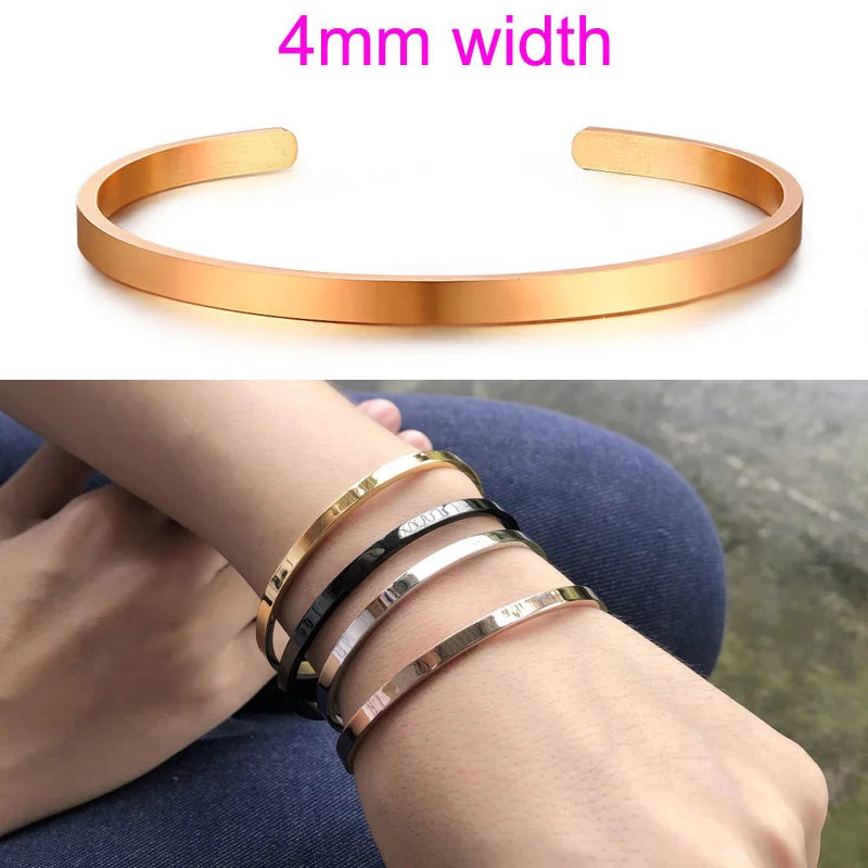 KIMLUD, Cuff Bracelet Bangle for Women ,Stainless Steel Openable Bracelet Couple,Charm Handchain Woman ,Stacked Layered Jewelry, 4mm rose gold, KIMLUD APPAREL - Womens Clothes