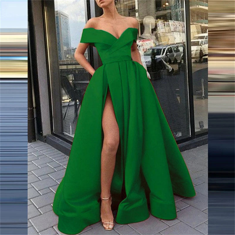 Fashion Solid Strapless Backless Maxi Dress New Women Elegant High Slit Party Dress Summer Fluffy Ruffle A-Line Dresses Clubwear