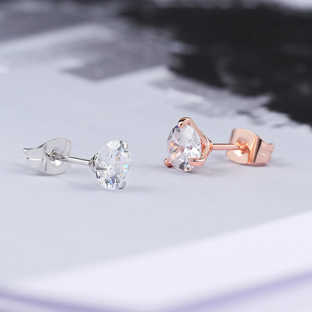 Simple 0.7 Carat Cubic Zirconia Stud Earrings Rose Gold Color Silver Color Fashion AAA+ CZ Stone Jewelry For Women brincos E435