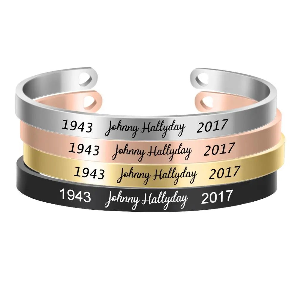 Three Colors Customized 6MM Bangle Personalize French Rocker Johnny Hallyday Memorial Stainless Steel Bracelets & Bangles SL-068