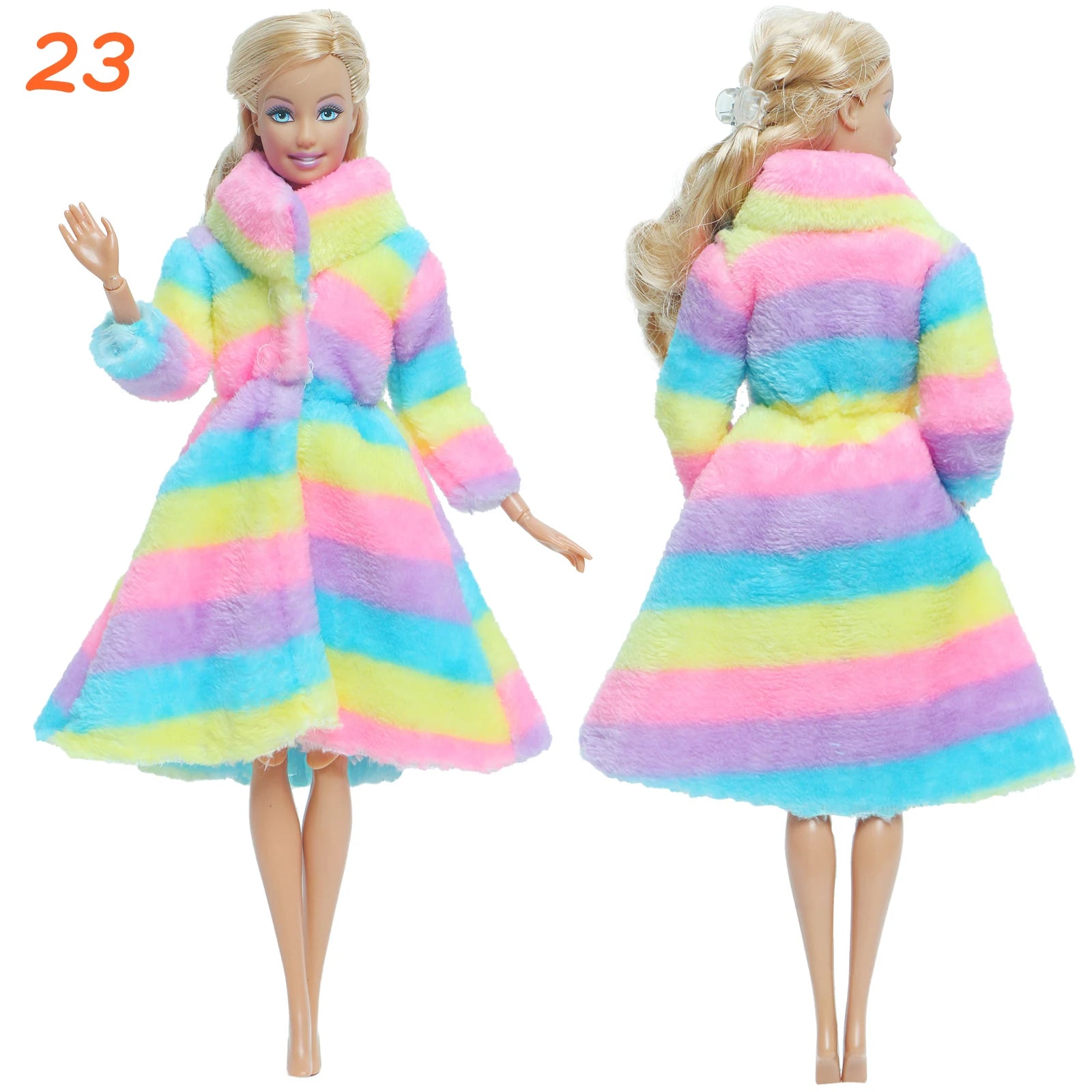 KIMLUD, Multicolor 2 Pcs/Set Long Sleeve Soft Fur Plush Coat Dress + High Heel Winter Wear Accessories for Barbie Doll Clothes Kids Toy, 23, KIMLUD APPAREL - Womens Clothes