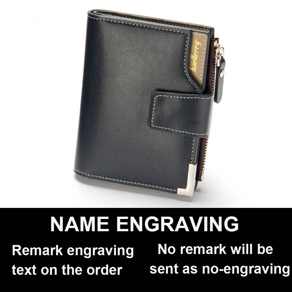 Customized Men Wallets Name Engraving Card Holders Zipper Fashion Short Men Purse PU Leather High Quality Male Purse For Men