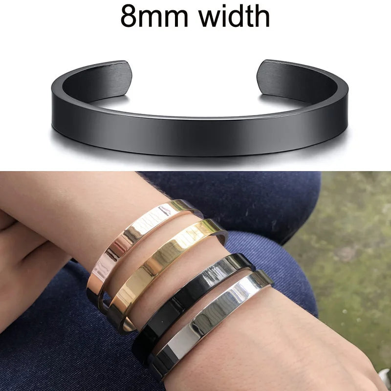 KIMLUD, Cuff Bracelet Bangle for Women ,Stainless Steel Openable Bracelet Couple,Charm Handchain Woman ,Stacked Layered Jewelry, 8mm black, KIMLUD APPAREL - Womens Clothes