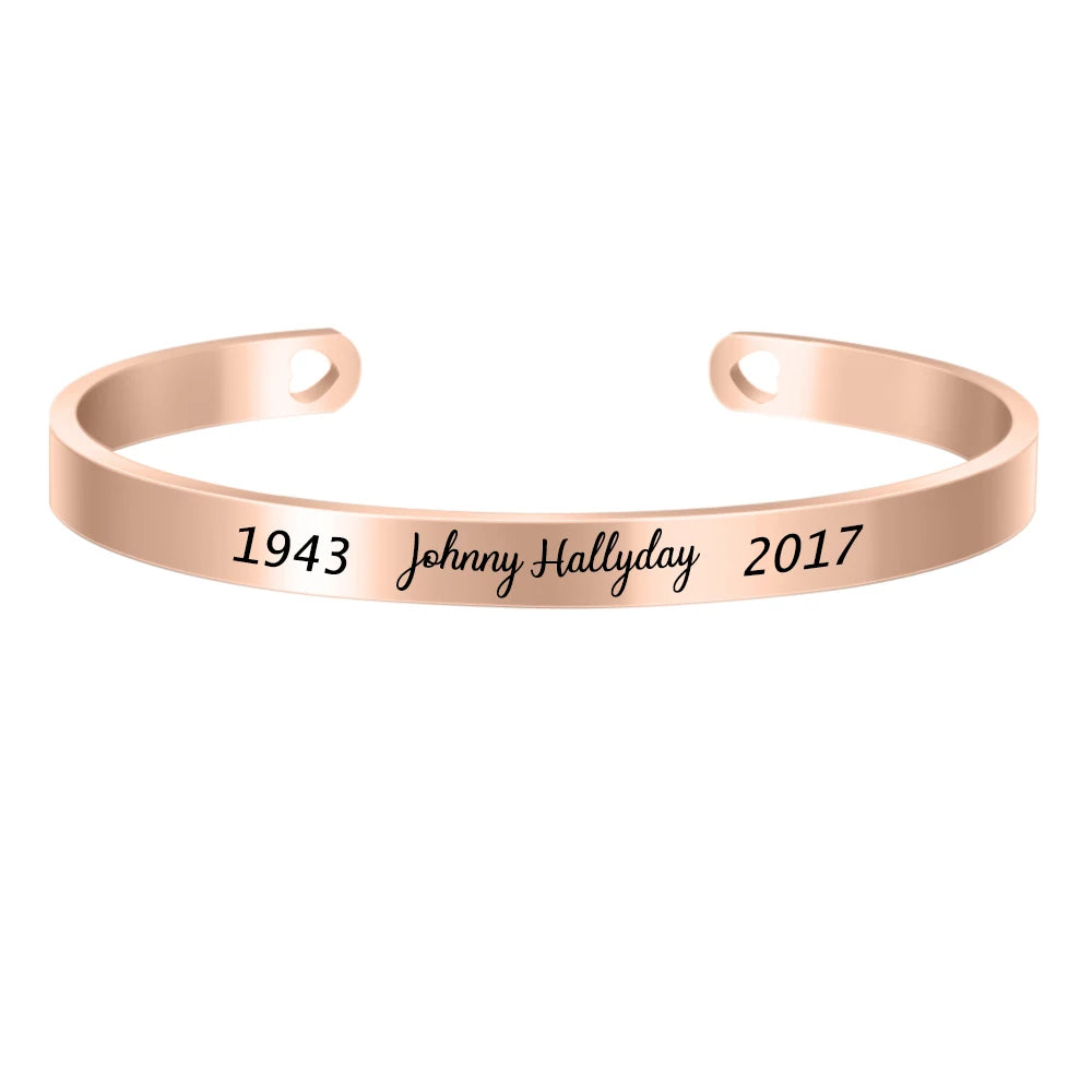 Three Colors Customized 6MM Bangle Personalize French Rocker Johnny Hallyday Memorial Stainless Steel Bracelets & Bangles SL-068