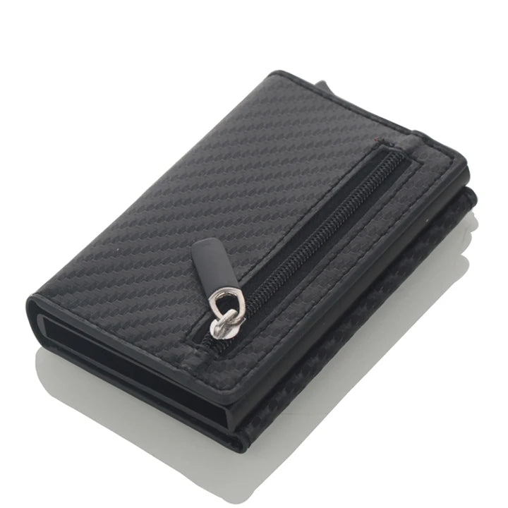 Cizicoco Credit Card Holder 2020 New Aluminum Box Card Wallet RFID PU Leather Pop Up Card Case Magnet Carbon Fiber Coin Purse - KIMLUD