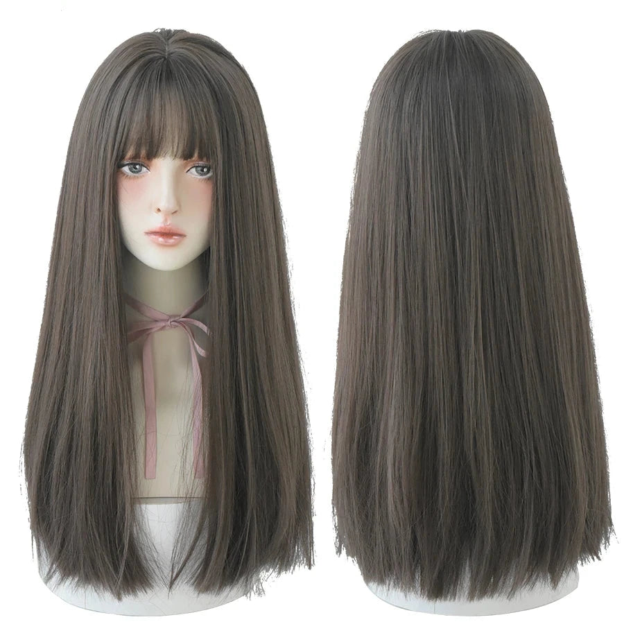 KIMLUD, 7JHHWIGS Long Straight Synthetic Light Brown Wigs With Bang For Women Heat-Resistant Daily Use Hair Hot Sell Wholesale Wigs, KIMLUD Womens Clothes