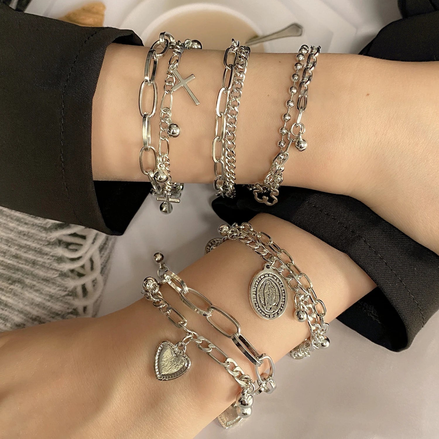 KIMLUD, FNIO Bohemian Bracelets for Women Fashion Multilayer Beaded Chain Bracelets Set Charm Bracelet Bangles Jewelry Punk, KIMLUD Womens Clothes