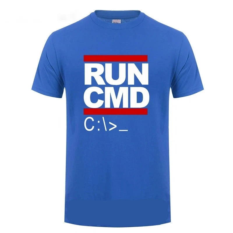 KIMLUD, Run Cmd Computer Programmer Tshirts Funny Birthday Gift For Man Boyfriend Husband Summer 2023 Short Sleeve Cotton T-Shirt, Blue / L, KIMLUD APPAREL - Womens Clothes