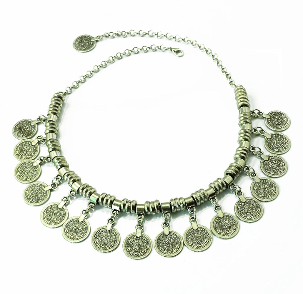 Boho Vintage Ethnic Metal Coins Necklace for Women Gypsy Choker Collar Statement Necklaces Afghan Turkish Maxi Festival Jewelry