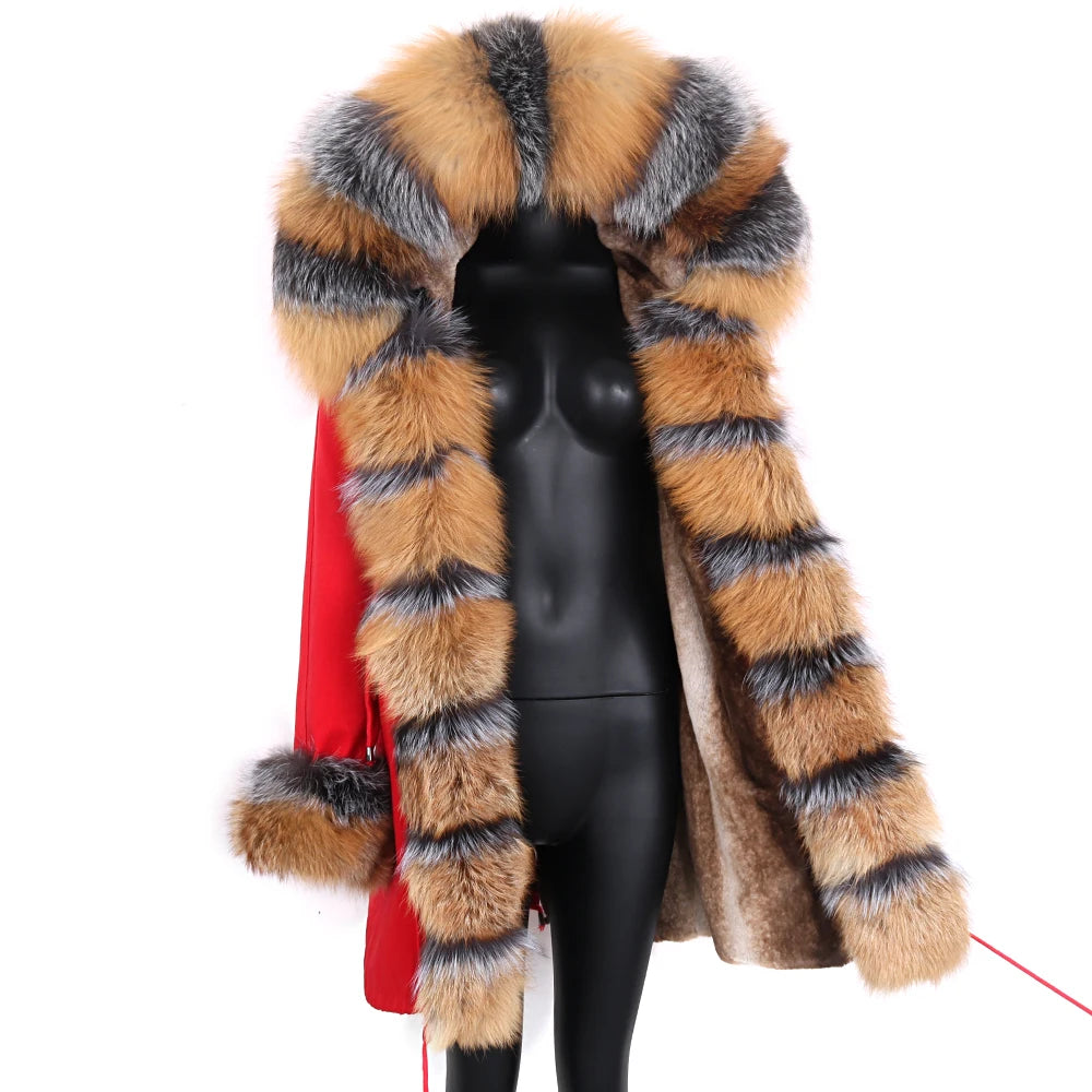 2023 Natural Real Fox Fur Jacke Coat Real Fox Fur Collar Cuff Hooded Coat Short Parka Long Camouflage winter jacket