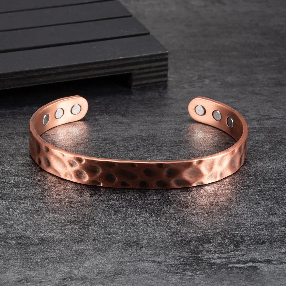 Pure Copper Magnetic Bracelet Arthritis Adjustable 10mm Vintage Magnetic Bracelet Health Energy Copper Cuff Bracelet &amp; Bangles