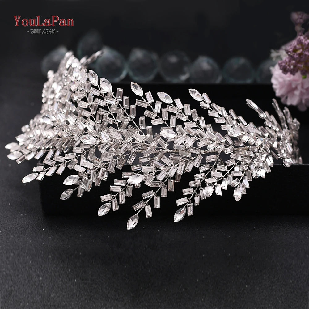 KIMLUD, TOPQUEEN HP304 Bridal Crowns and Tiaras Woman Headgear Rhinestone Hairbands Wedding Accessories Bride Headband Headdresses, KIMLUD Womens Clothes