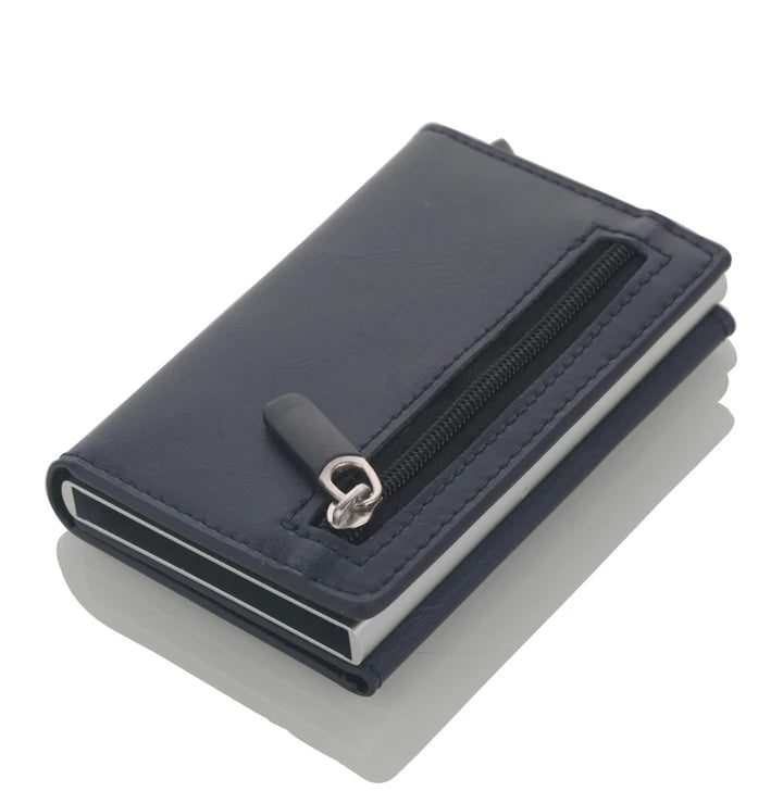 Cizicoco Credit Card Holder 2020 New Aluminum Box Card Wallet RFID PU Leather Pop Up Card Case Magnet Carbon Fiber Coin Purse - KIMLUD