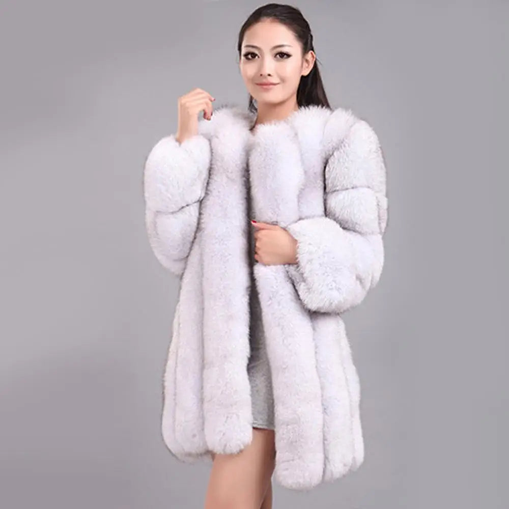 NEW Winter Woman Fluffy Faux Fur Coat Qualified Thick Imitated Fox Fur Overcoat Female Warm Outwear