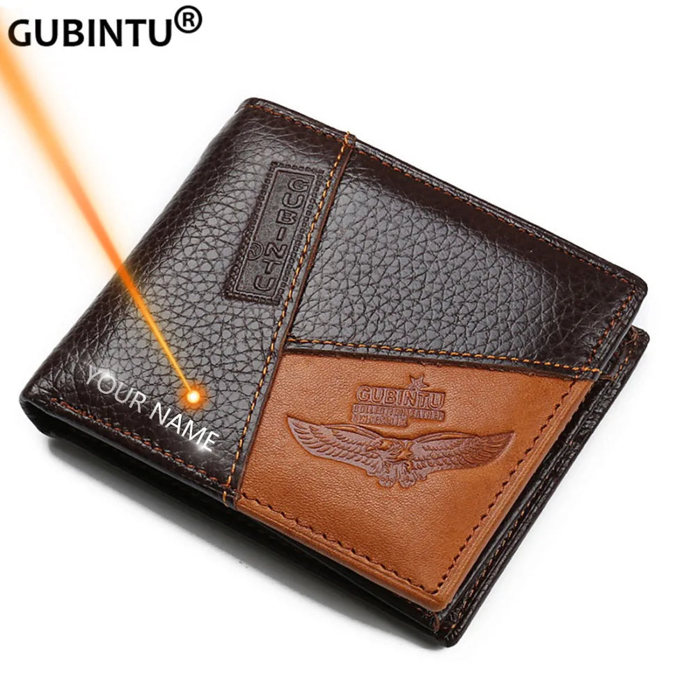 KIMLUD, GUBINTU Genuine Leather Men Wallets Coin Pocket Zipper Real Men's Leather Wallet with Coin High Quality Male Purse Eagle cartera, KIMLUD Womens Clothes