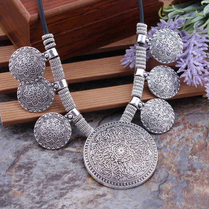 KIMLUD, Bohemian Gypsy Vintage Ethnic Tibetan Big Carved Flower Round Tassels Pendants Necklaces For Women Statement Maxi Jewelry, Default Title, KIMLUD APPAREL - Womens Clothes