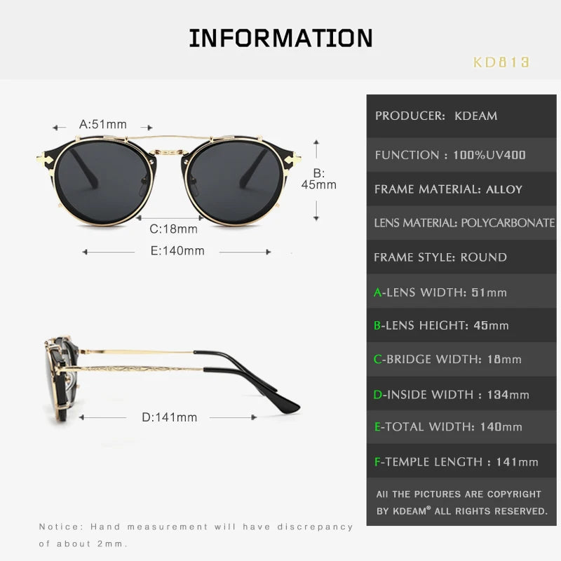 Kdeam Happy Clip On Sunglasses Men Removable Round Glasses Steampunk Women Carve Design Sunglass With Brand Box