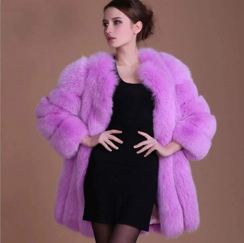 S-4XL Winter Luxury Faux Fox Fur Coat Slim Long Pink Red Blue Faux Fur Jacket Women Fake Fur Coats manteau fourrure wj1231w