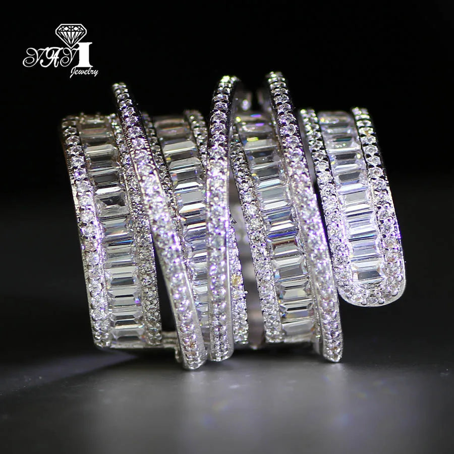 YaYI Jewelry Fashion Complex Design Princess Cut 260pcs+ AAAAA White Zircon Silver Color Engagement  Wedding Party Gift Rings