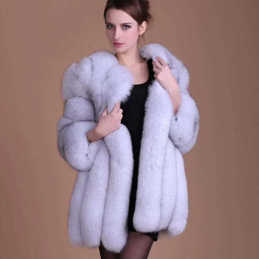 S-4XL Winter Luxury Faux Fox Fur Coat Slim Long Pink Red Blue Faux Fur Jacket Women Fake Fur Coats manteau fourrure wj1231w